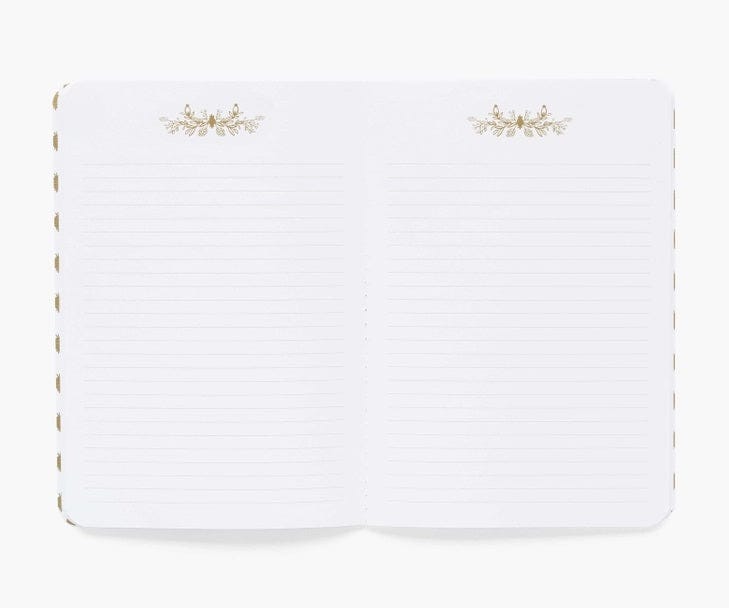 Set of 3 Notebooks, 64 Ruled Pages With Gold Ink, Canvas Paper Cover With White Text Paper Interior