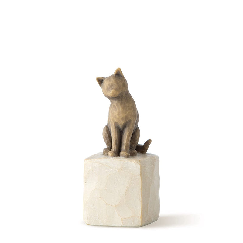 Love My Cat (Dark) – Willow Tree with The figure of a dark gray cat, perched atop a small pedestal