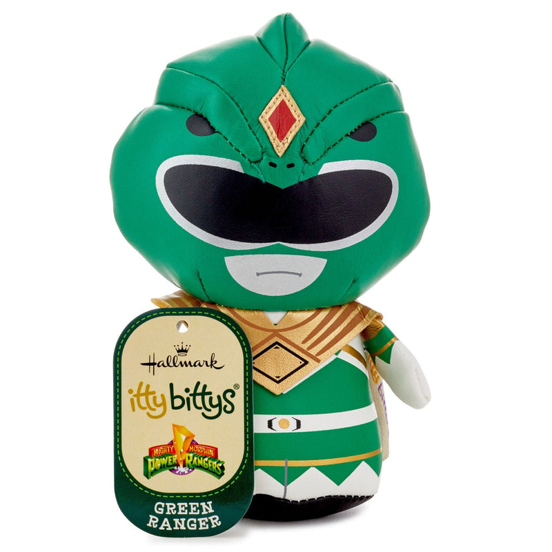 Mighty Morphin Power Rangers itty bittys plush Green Ranger in green, white, and gold faux leather suit.


