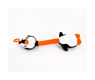 Penguin Clip, with the security and emotional support of your favorite plush toy.