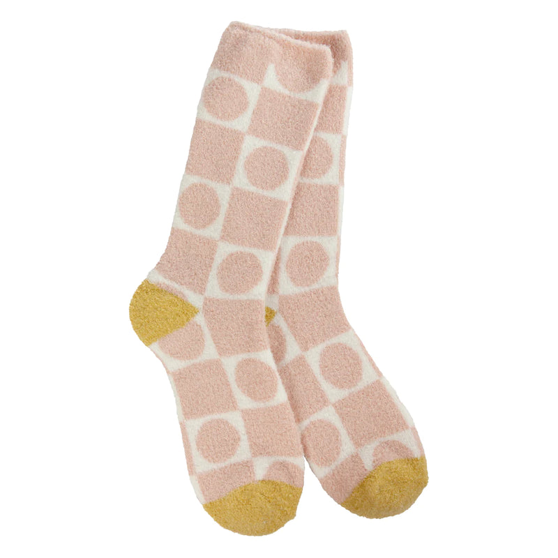 Buttery-soft Cozy Cali Crew socks in Geometric Rose pattern with a stylish mid-century modern design.