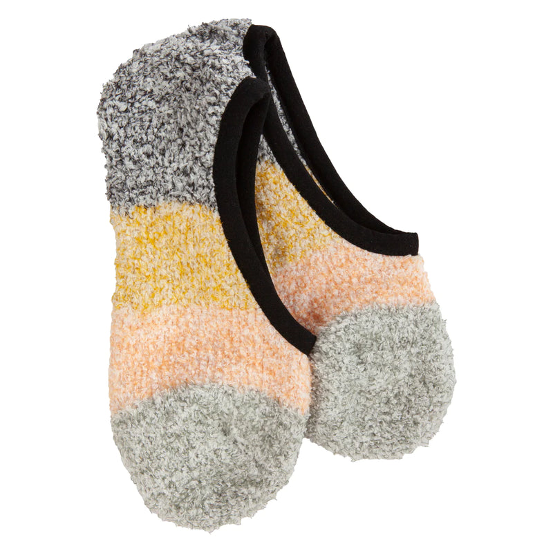 Cozy Colorblock Footsie socks in black multi, featuring a lightweight no-show design with secure, plush comfort.