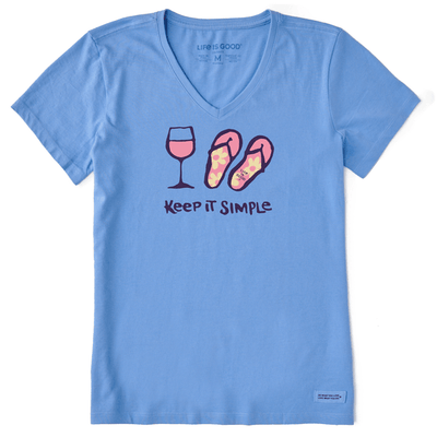 Keep it Simple Wine and Flips Short Sleeve Vee - Women's - Cornflower Blue
