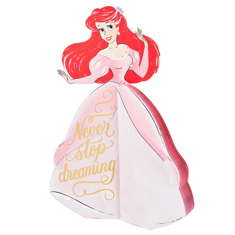 A pop-up greeting card features an intricate laser-cut design of Disney Princess Ariel from