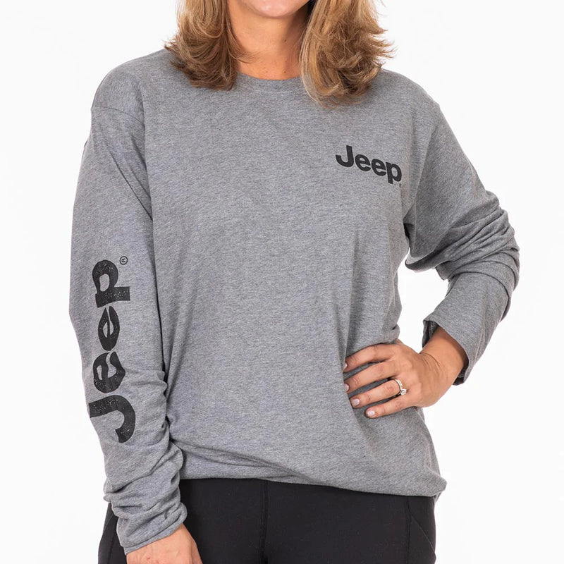 incredibly soft cotton/poly blend unisex long sleeve Jeep shirt. Back Print Art; Jeep® Logo on Front Left Chest