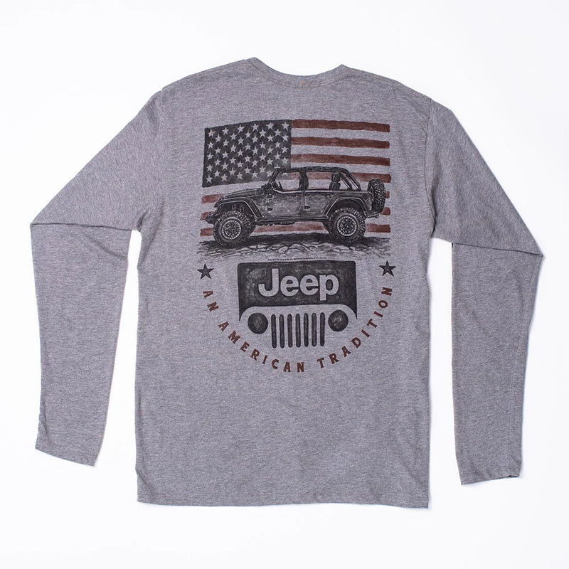 incredibly soft cotton/poly blend unisex long sleeve Jeep shirt. Back Print Art; Jeep® Logo on Front Left Chest