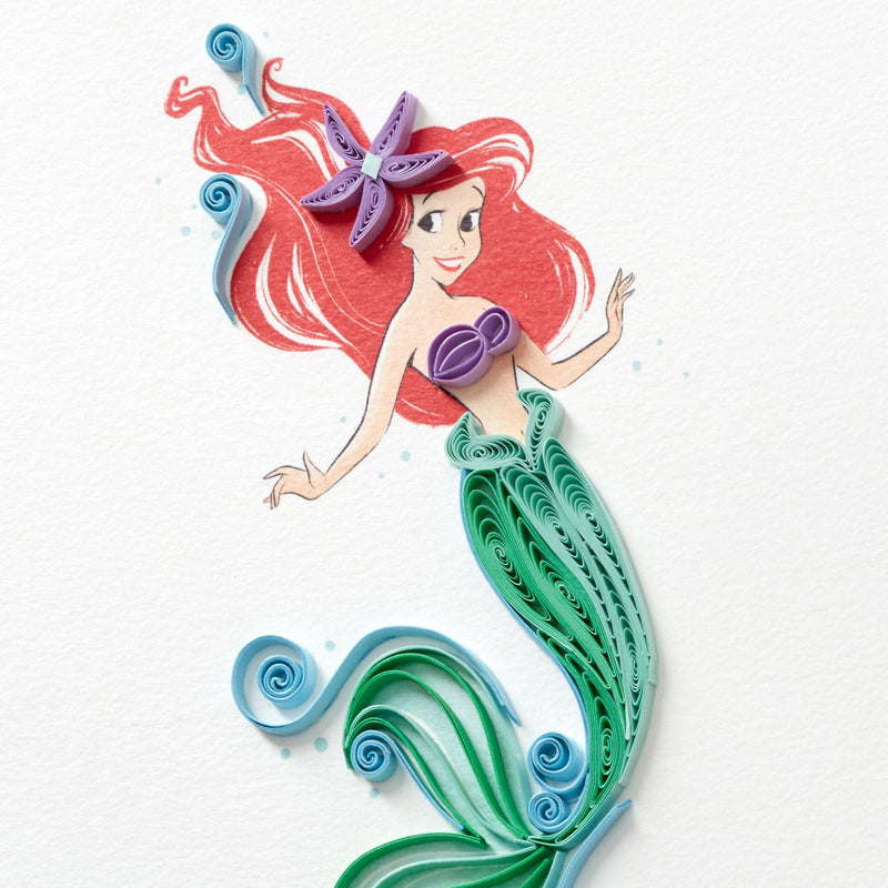 The greeting card features an intricate quilled paper design of Disney Princess Ariel from