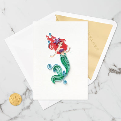 The greeting card features an intricate quilled paper design of Disney Princess Ariel from