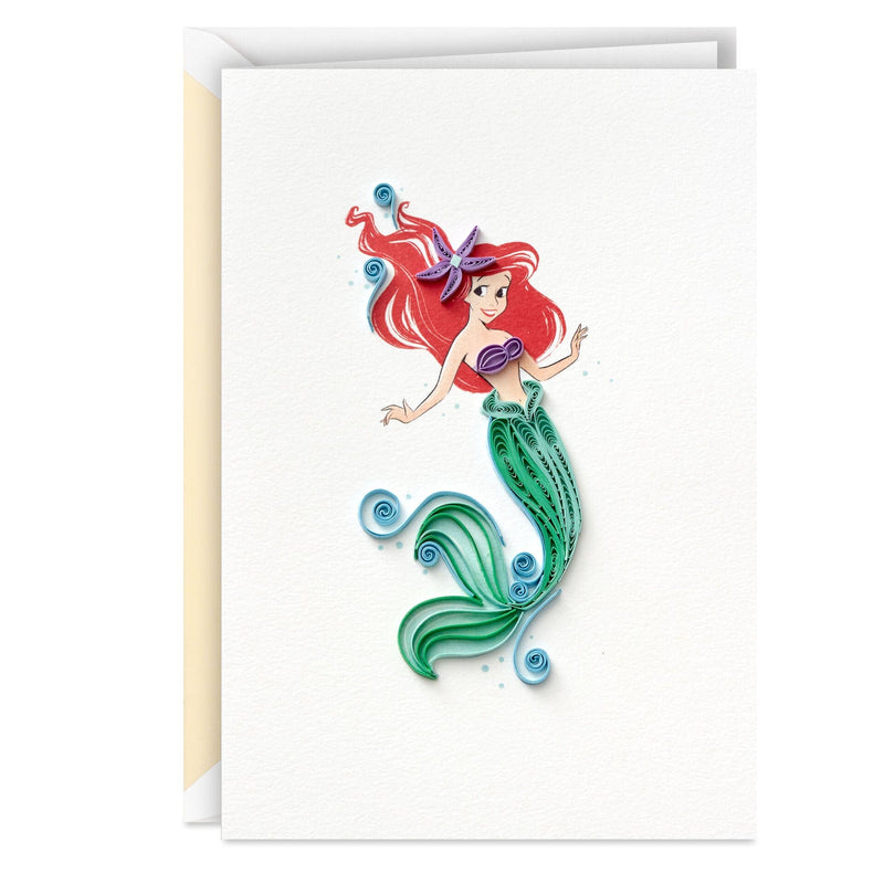 The greeting card features an intricate quilled paper design of Disney Princess Ariel from