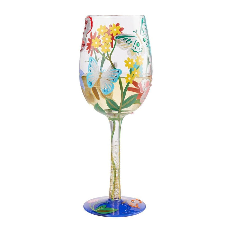 Lolita Bejeweled Butterfly Artisan Hand-Painted Wine Glass,