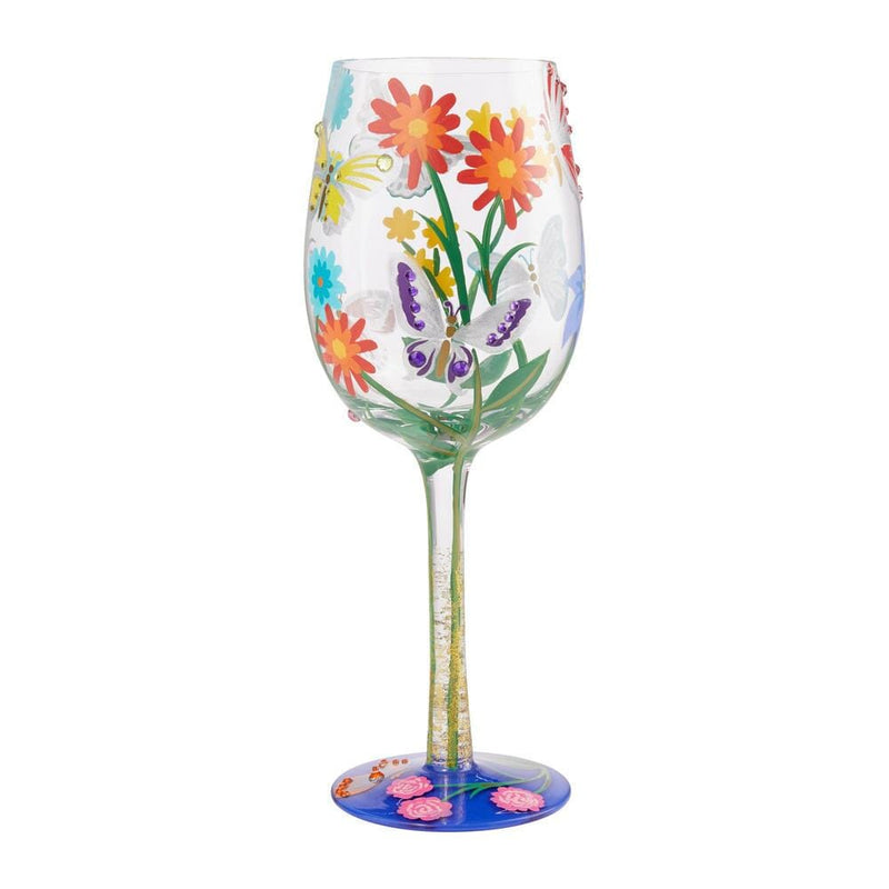 Lolita Bejeweled Butterfly Artisan Hand-Painted Wine Glass,