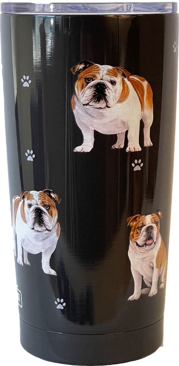 16oz tumbler with 3D Bulldog artwork, vacuum insulated, spill-proof lid, durable design for pet lovers and outdoor adventures