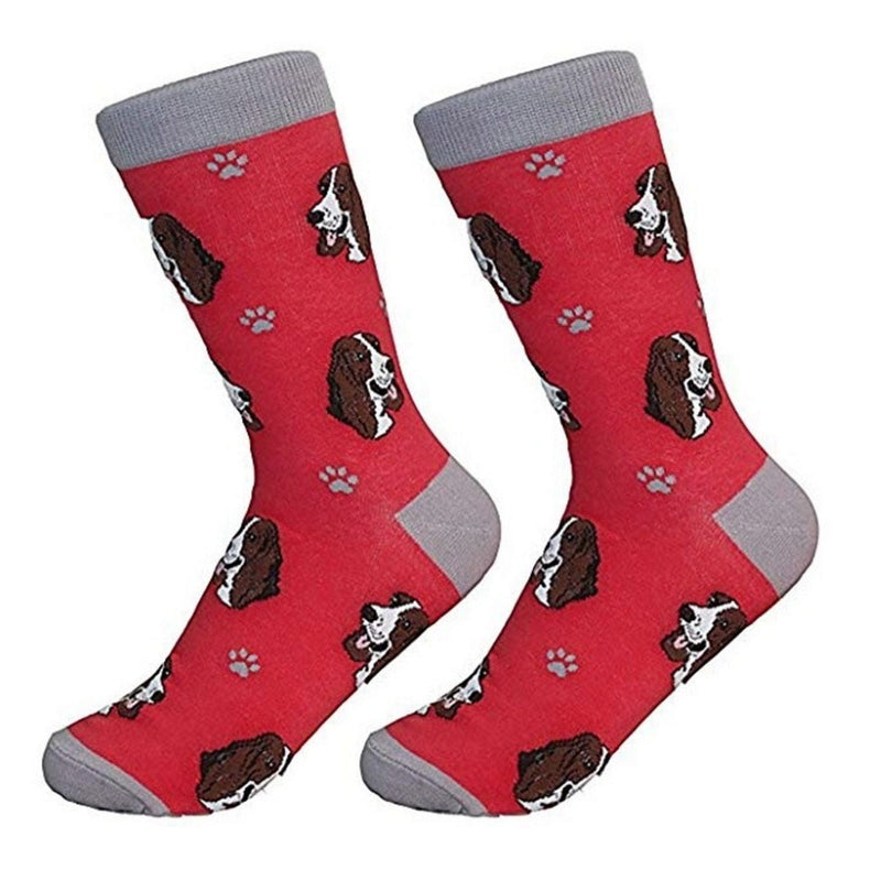 Cream cotton socks with woven Basset Hound faces, made with fine 200 needle count for softness and detail