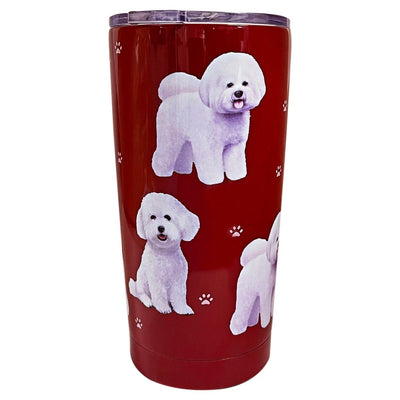 Bichon Frise 16oz tumbler with 3D dog design, double wall insulation, and spill-proof lid for hot or cold drinks on the go
