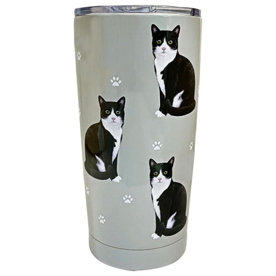 Black & White Cat 16oz tumbler with 3D raised cat design, spill-proof lid, and vacuum insulation to keep drinks hot or cold