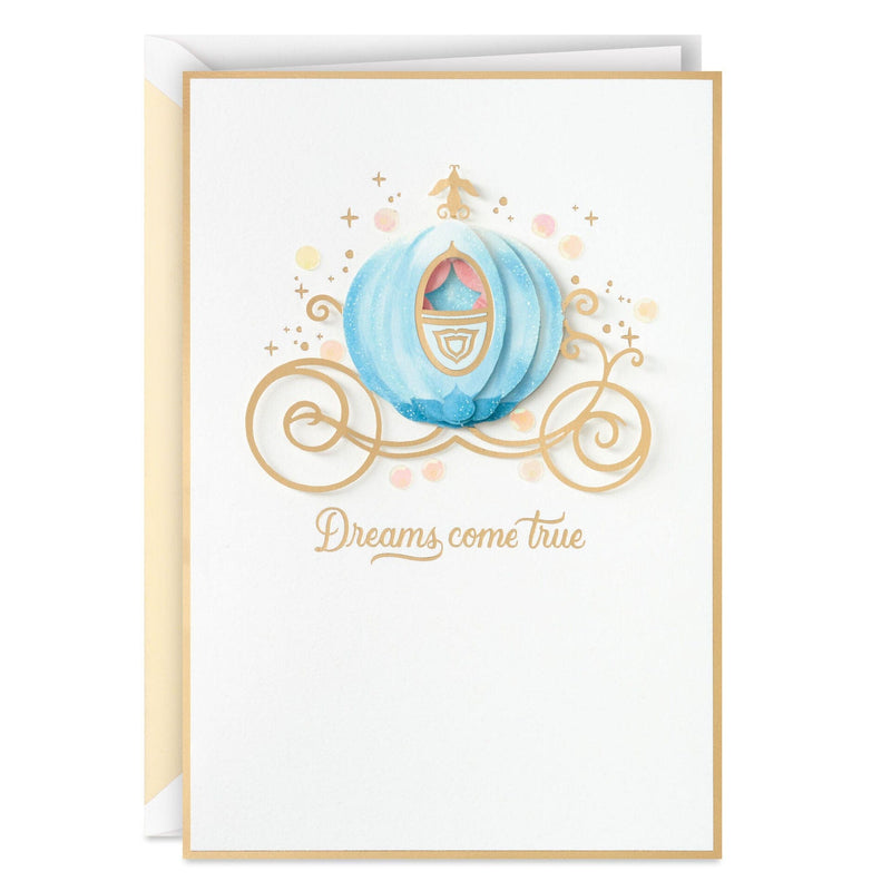 Blank greeting card features a layered, dimensional attachment of Cinderella&