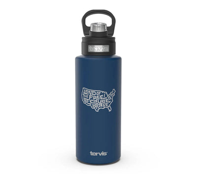 Land of the Free Map—engraved on Deepwater Blue Stainless Steel Wide Mouth Bottle with Deluxe Spout Lid Drinkware.
