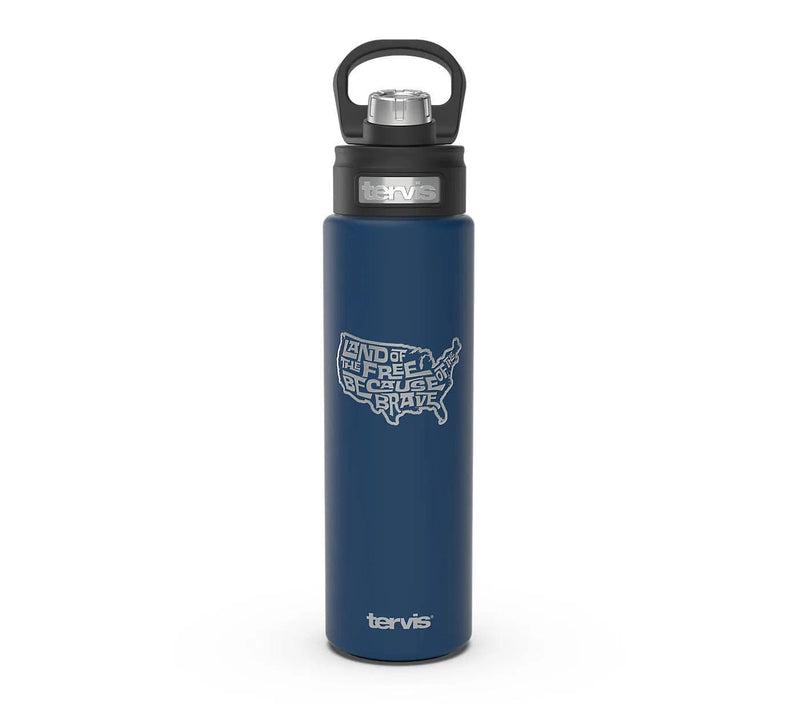Land of the Free Map—engraved on Deepwater Blue Stainless Steel Wide Mouth Bottle with Deluxe Spout Lid Drinkware.