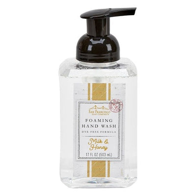 Milk and Honey Foaming Handwashy! This soap boasts a delightful fragrance with notes of cucumber and aloe water.
