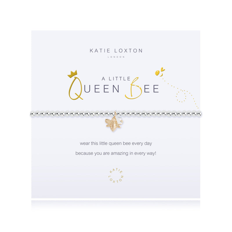 Silver-plated bracelet with queen bee charm on an uplifting sentiment card from Katie Loxton’s A Little collection.


