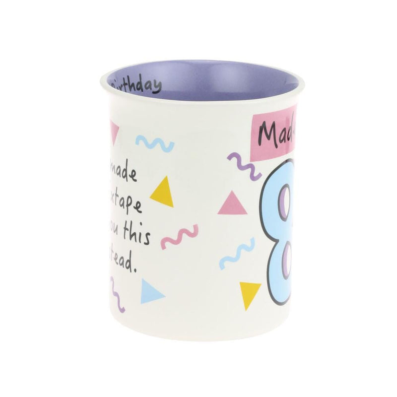Novelty Coffee Mugs: Front Of White Mug Has "Made In The 80&