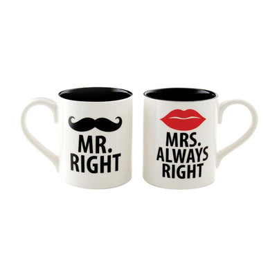 Mr. and Mrs. Right Coffee Mug Set, Couples Gift Set for Engagements, Wedding Gift for Couple