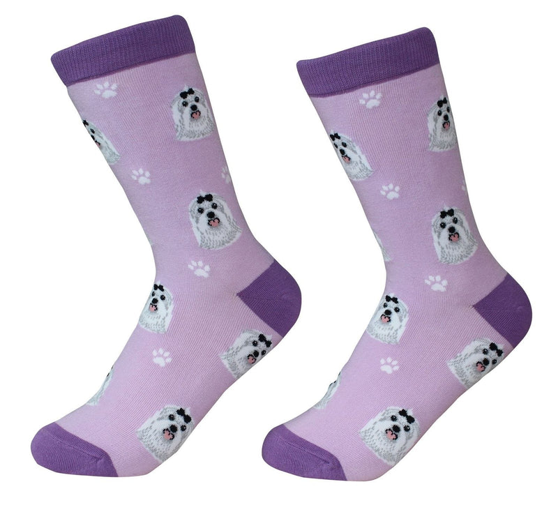 There are 20 to 24 Maltese faces woven on each pair of socks. super soft and comfortable and they are machine washable.