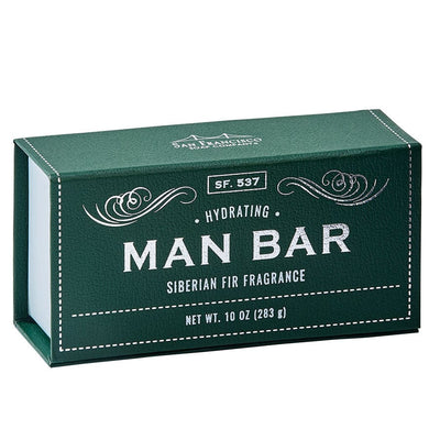 Man Bar, Hydrating, Siberian Fir with in a leather-textured box.