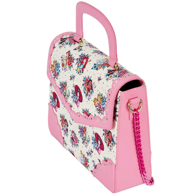 Disney Princess: Floral Tattoo: Crossbody with a pink-colored ombre chunky chain shoulder strap and lacy