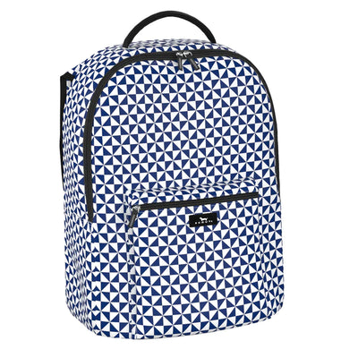 a spacious, zippered main compartment and thick, padded, bridged shoulder straps for comfort. Backpacks