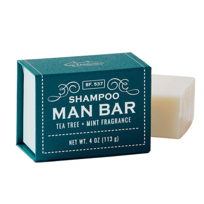 Shampoo - Man Bar - Tea Tree & Mint with a rich, moisturizing and clean feel.
