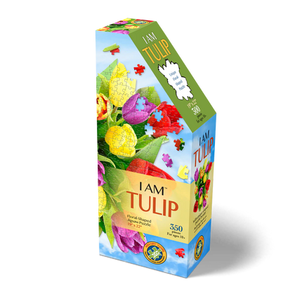   I Am Tulip - Shaped Puzzle On one side is a fold-out puzzle image to use as a reference or hang as a poster.