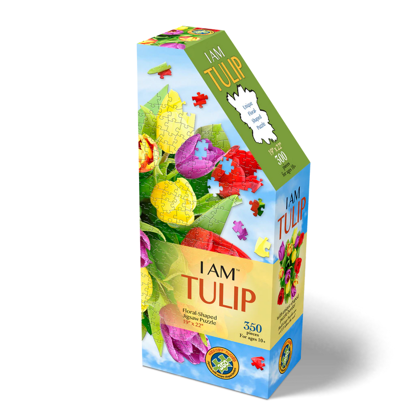   I Am Tulip - Shaped Puzzle On one side is a fold-out puzzle image to use as a reference or hang as a poster.