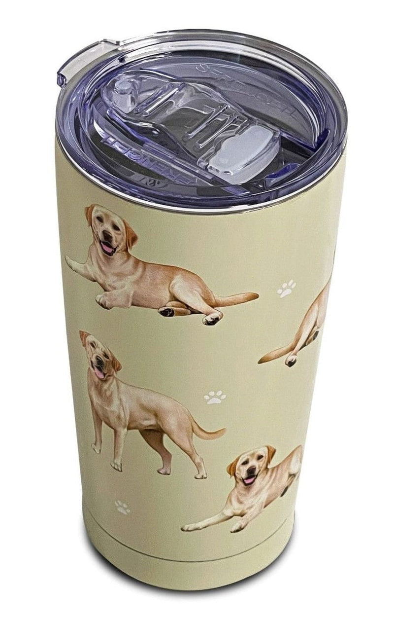 Yellow Lab 16oz tumbler with 3D raised artwork, spill-proof lid, and double-wall insulation for hot or cold drinks